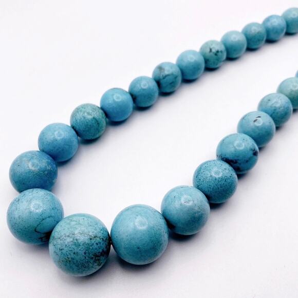 Blue Turquoise XL Vintage Necklace Sterling Silver Closure 26” - Picture 4 of 7